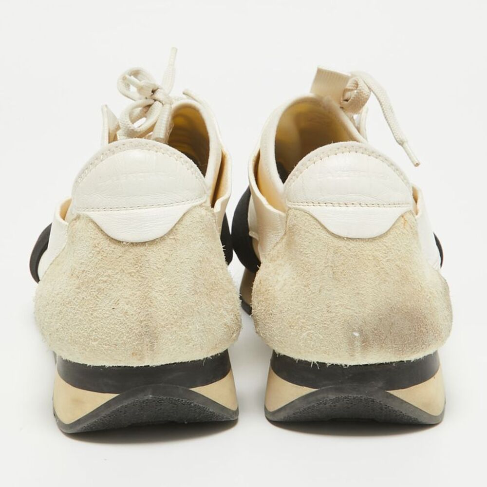 Balenciaga Race Runner Size 44 White Leather Mesh And Neoprene Low Top Sneakers - Picture 5 of 7
